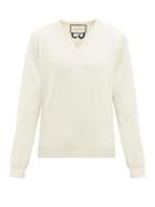 Matchesfashion.com Gucci - Gg-embroidered V-neck Cashmere Sweater - Mens - White