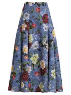 Matchesfashion.com Erdem - Vesper Getrude Print Floral Midi Skirt - Womens - Blue Multi