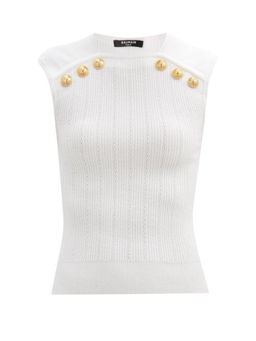 Matchesfashion.com Balmain - Sleeveless Ribbed Sweater - Womens - White