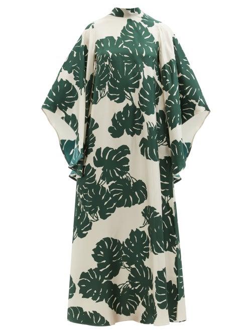 Ladies Beachwear La Doublej - Magnifico Monstera-print Silk-twill Dress - Womens - Green White