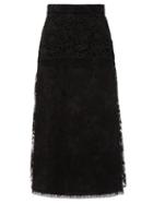 Matchesfashion.com Prada - Floral Lace And Silk Midi Skirt - Womens - Black