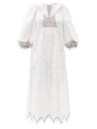 Matchesfashion.com Vita Kin - Addicted To Love Embroidered Linen Midi Dress - Womens - White