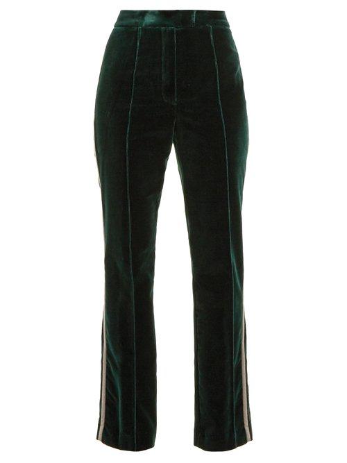 Matchesfashion.com Mary Katrantzou - Deosh High Rise Straight Leg Velvet Trousers - Womens - Dark Green