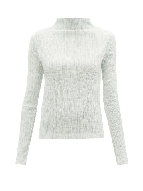 Ladies Rtw Jil Sander - High-neck Waffle-jersey Top - Womens - Light Blue