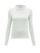 Ladies Rtw Jil Sander - High-neck Waffle-jersey Top - Womens - Light Blue
