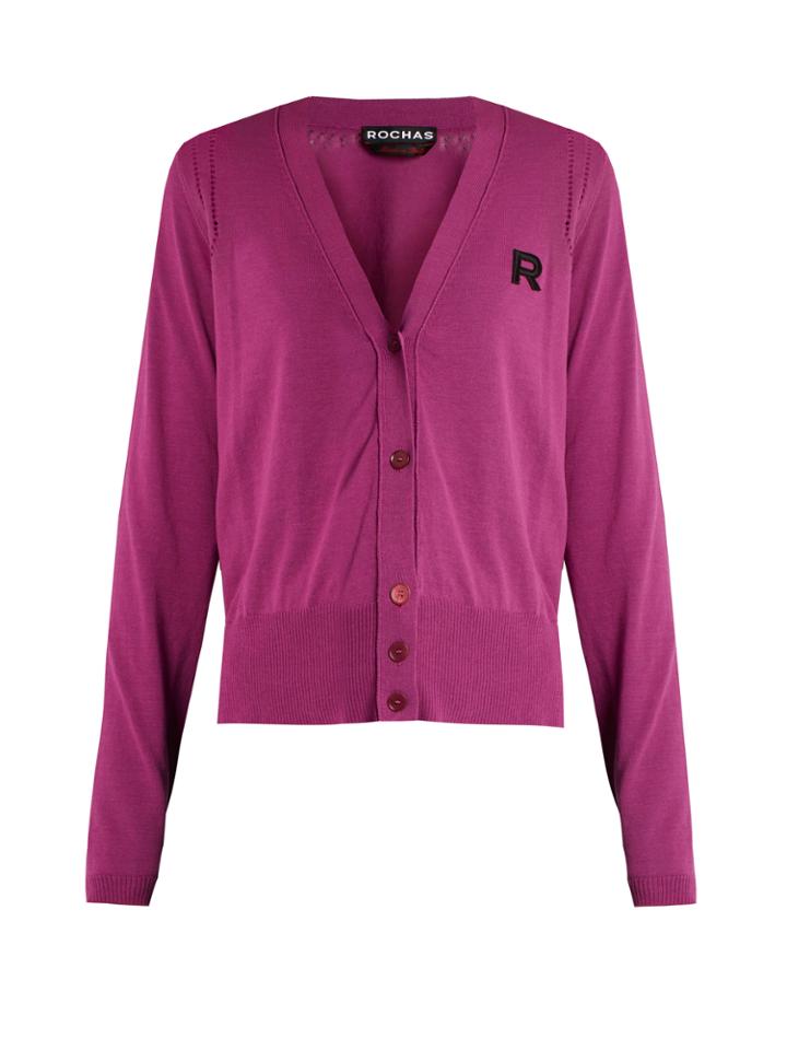 Rochas V-neck Embroidered Cotton Cardigan
