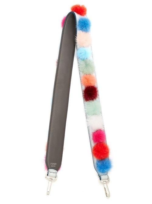 Matchesfashion.com Fendi - Strap You Pompom Leather Bag Strap - Womens - Blue Multi