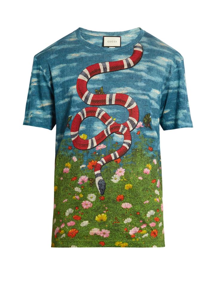 Gucci Sky And Garden-print Linen T-shirt