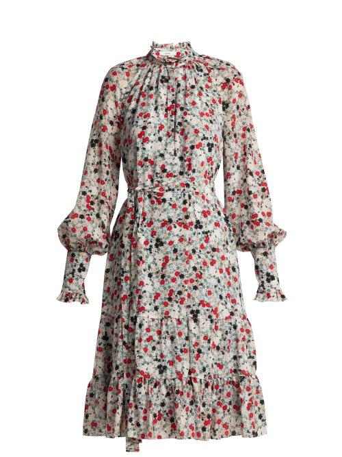 Matchesfashion.com Erdem - Eugenie Daisy Print Silk Dress - Womens - Blue Print