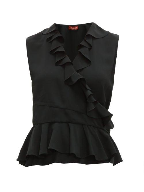 Matchesfashion.com Altuzarra - Depeche Ruffled Crepe Wrap Top - Womens - Black