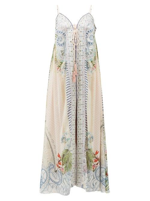 Matchesfashion.com Camilla - Beach Shack Lace-up Silk Maxi Dress - Womens - White Print