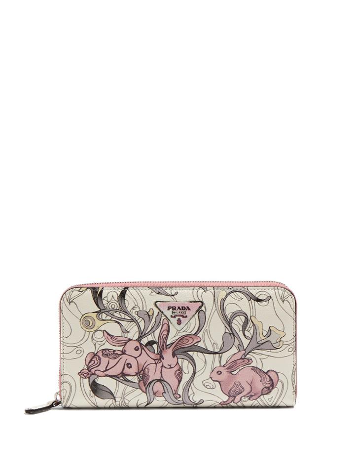 Prada Rabbit-print Leather Zip-around Wallet
