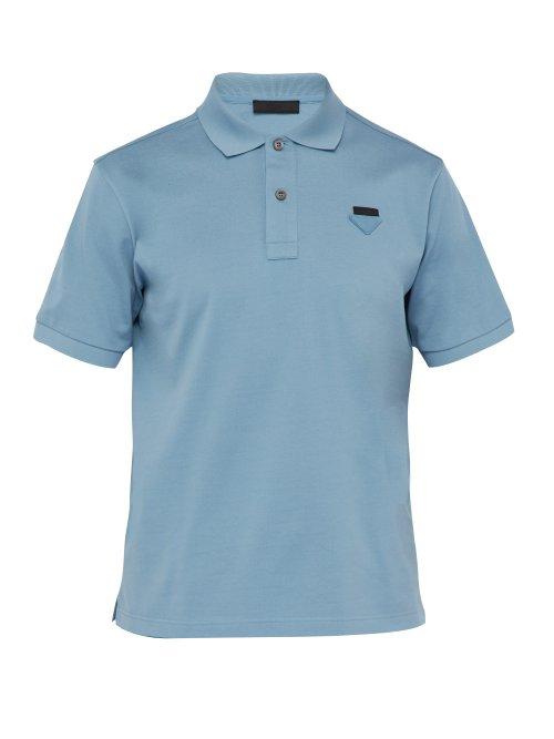 Matchesfashion.com Prada - Conceptual Triangle Logo Cotton Piqu Polo Shirt - Mens - Light Blue