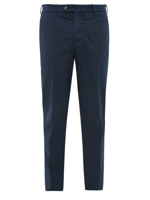 Matchesfashion.com Brunello Cucinelli - Leisure-fit Cotton-blend Trousers - Mens - Navy