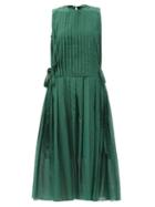 Matchesfashion.com Sara Lanzi - Pleated Cotton-blend Voile Midi Dress - Womens - Green