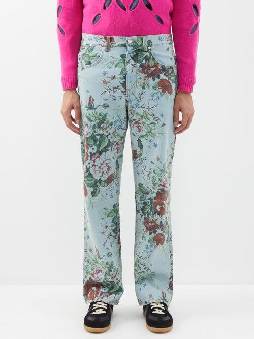 Molly Goddard - Lorenzo Floral-print Straight-leg Jeans - Mens - Blue Multi