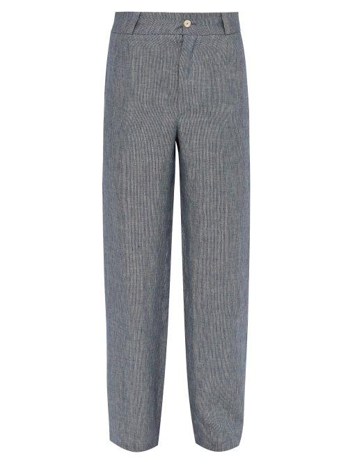 Matchesfashion.com Hecho - Mid Rise Striped Linen Trousers - Mens - Navy