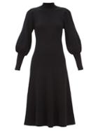 Cefinn - The Eva Balloon-sleeve Wool-blend Dress - Womens - Black