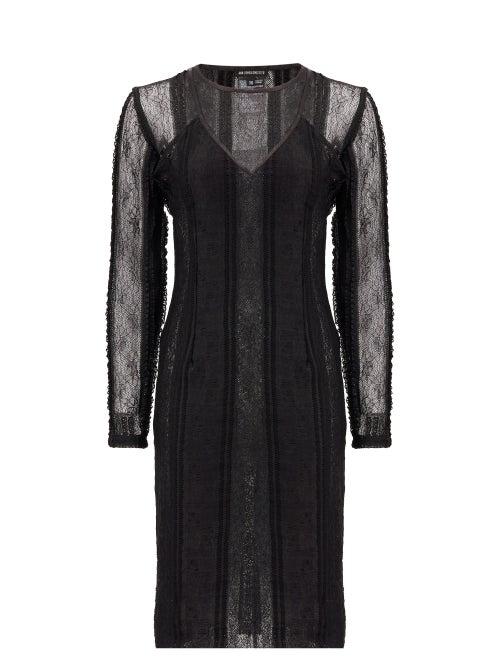 Matchesfashion.com Ann Demeulemeester - Inside-out Layered Lace Midi Dress - Womens - Black