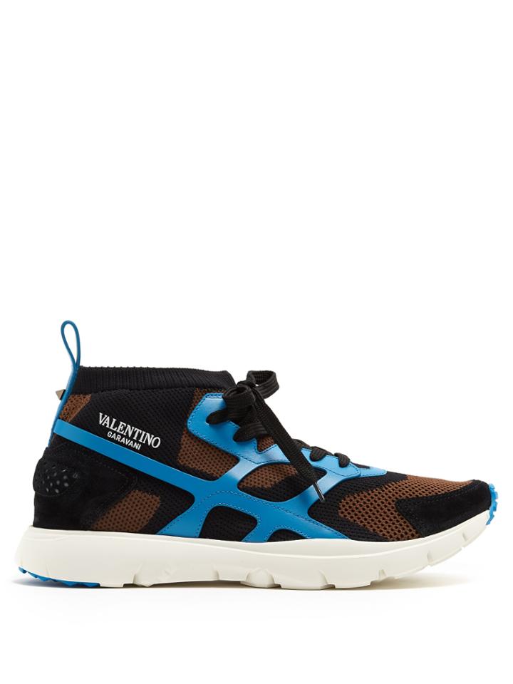 Valentino Sound High Leather And Knit Low-top Trainers