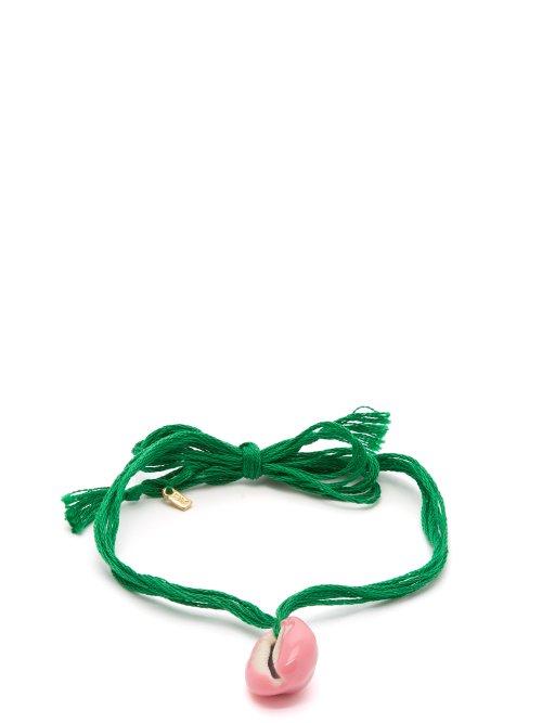 Matchesfashion.com Aurlie Bidermann - Takeyama Cotton Cord And Porcelain Ankle Bracelet - Womens - Green