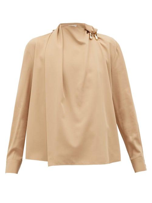 Matchesfashion.com Bottega Veneta - Draped Wool-gabardine Blouse - Womens - Beige