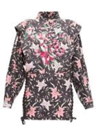 Matchesfashion.com Isabel Marant - Givens Floral-print Lace-up Mini Dress - Womens - Black Multi