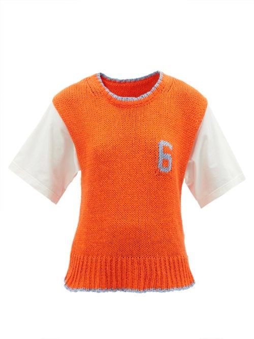 Mm6 Maison Margiela - Jacquard Cotton-blend Short-sleeved Sweater - Womens - Orange