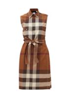 Burberry - Karla Checked Belted Cotton Dress - Womens - Brown Multi