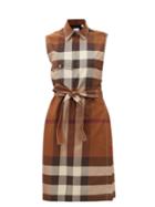 Burberry - Karla Checked Belted Cotton Dress - Womens - Brown Multi