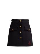 Matchesfashion.com Miu Miu - Buttoned Virgin Wool Skirt - Womens - Navy