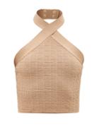 Balmain - Halterneck Monogram-jacquard Cropped Top - Womens - Beige