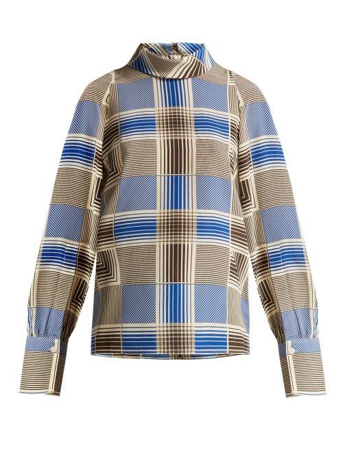 Matchesfashion.com Joseph - Laurel Checked Silk Twill Blouse - Womens - Blue Print