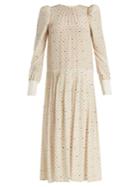 Miu Miu Polka-dot Print Long-sleeved Silk Dress