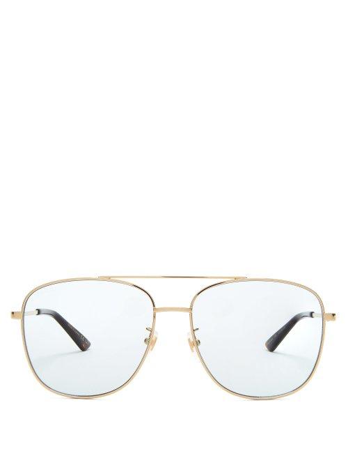 Matchesfashion.com Gucci - Aviator Square Frame Metal Sunglasses - Womens - Light Blue