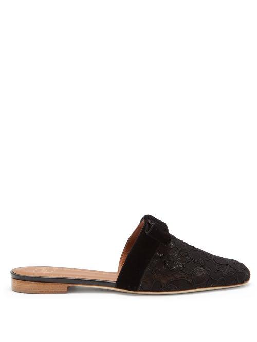 Matchesfashion.com Malone Souliers - Mae Cordonnet-lace And Velvet Mules - Womens - Black