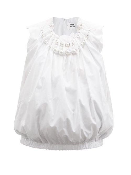 Matchesfashion.com Noir Kei Ninomiya - Pearl-embellished Cotton Top - Womens - White