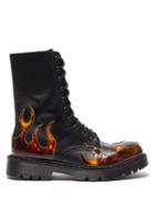 Matchesfashion.com Vetements - Flame Appliqu Leather Boots - Womens - Black Multi