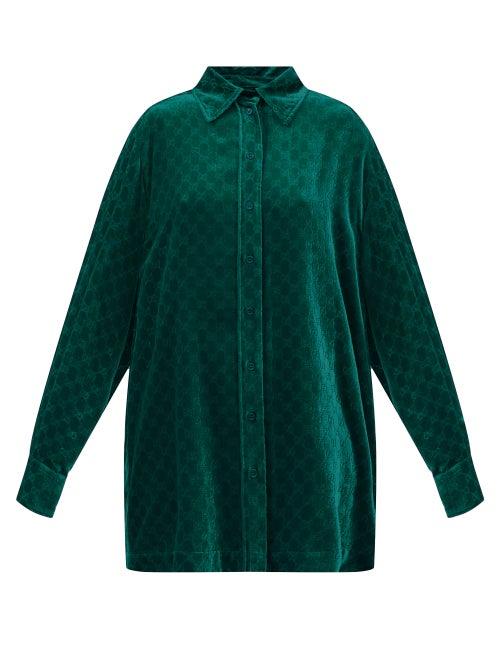 Gucci - Gg-devor Velvet Shirt - Womens - Dark Green