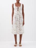 Marysia - Square-neck Shell-print Cotton Midi Dress - Womens - Ivory Multi