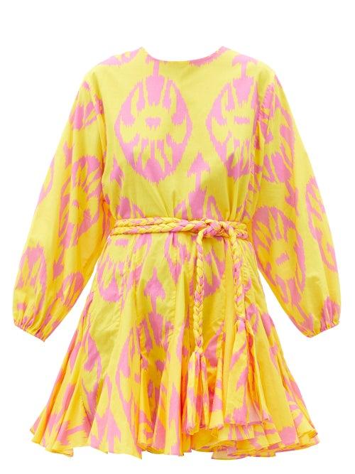 Matchesfashion.com Rhode - Ella Ikat-print Cotton-gauze Mini Dress - Womens - Yellow Print