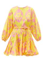 Matchesfashion.com Rhode - Ella Ikat-print Cotton-gauze Mini Dress - Womens - Yellow Print