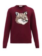 Matchesfashion.com Maison Kitsun - Fox Head-intarsia Wool Sweater - Mens - Burgundy