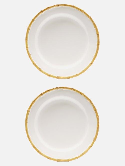 Mrs. Alice - Set Of Two Bamboo Porcelain Dinner Plates - Womens - White