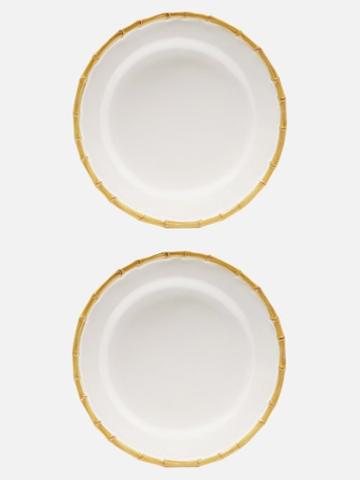 Mrs. Alice - Set Of Two Bamboo Porcelain Dinner Plates - Womens - White