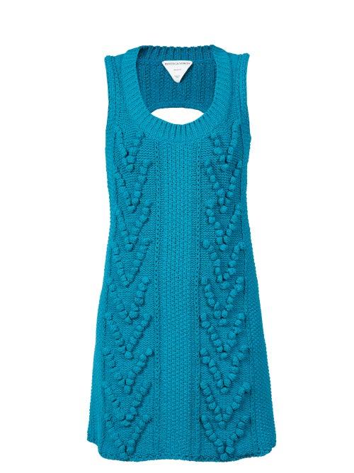 Matchesfashion.com Bottega Veneta - Cutout-back Aran-knitted Mini Dress - Womens - Blue