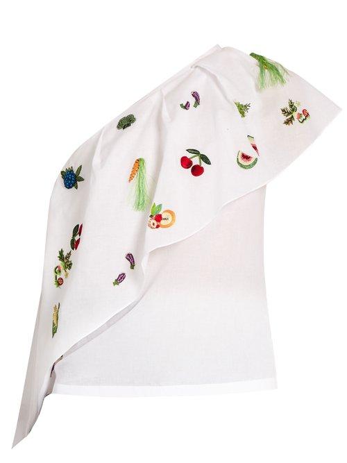 Matchesfashion.com Rosie Assoulin - One Shoulder Embroidered Cotton Top - Womens - White
