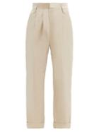 Matchesfashion.com Brunello Cucinelli - High-rise Double-pleat Cotton-blend Trousers - Womens - Beige