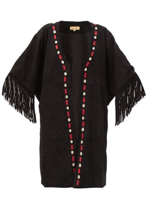 Matchesfashion.com Muzungu Sisters - Duni Shell-appliqu Tasselled Suede Jacket - Womens - Black Multi