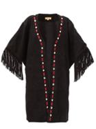 Matchesfashion.com Muzungu Sisters - Duni Shell-appliqu Tasselled Suede Jacket - Womens - Black Multi
